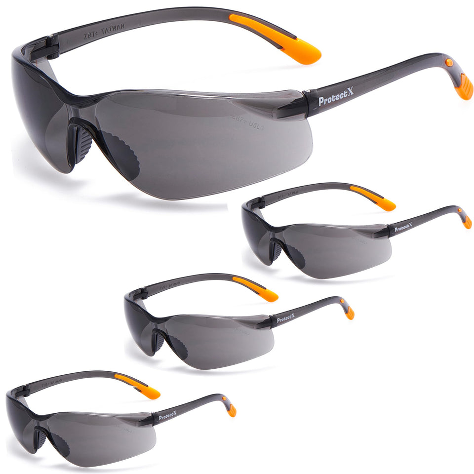 ProtectX 3-pack tinted safety glasses main view with wrap-around protection