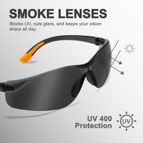 ProtectX 3-pack tinted safety glasses side angle showing extended side protection