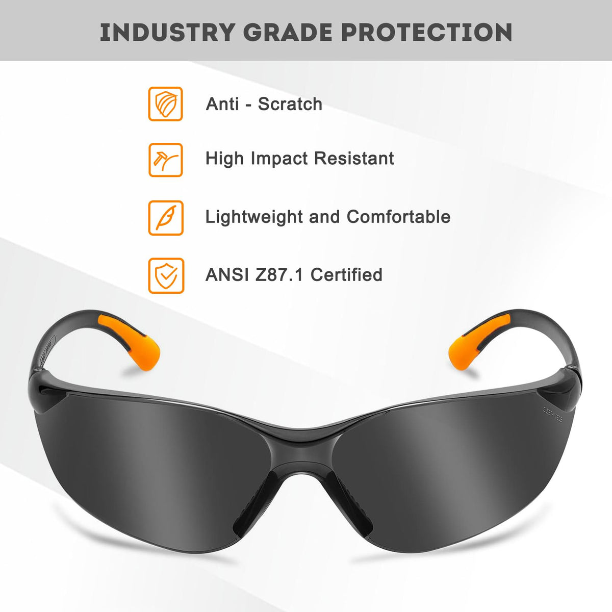 ProtectX 3-pack tinted safety glasses wrap-around close-up highlighting anti-fog performance