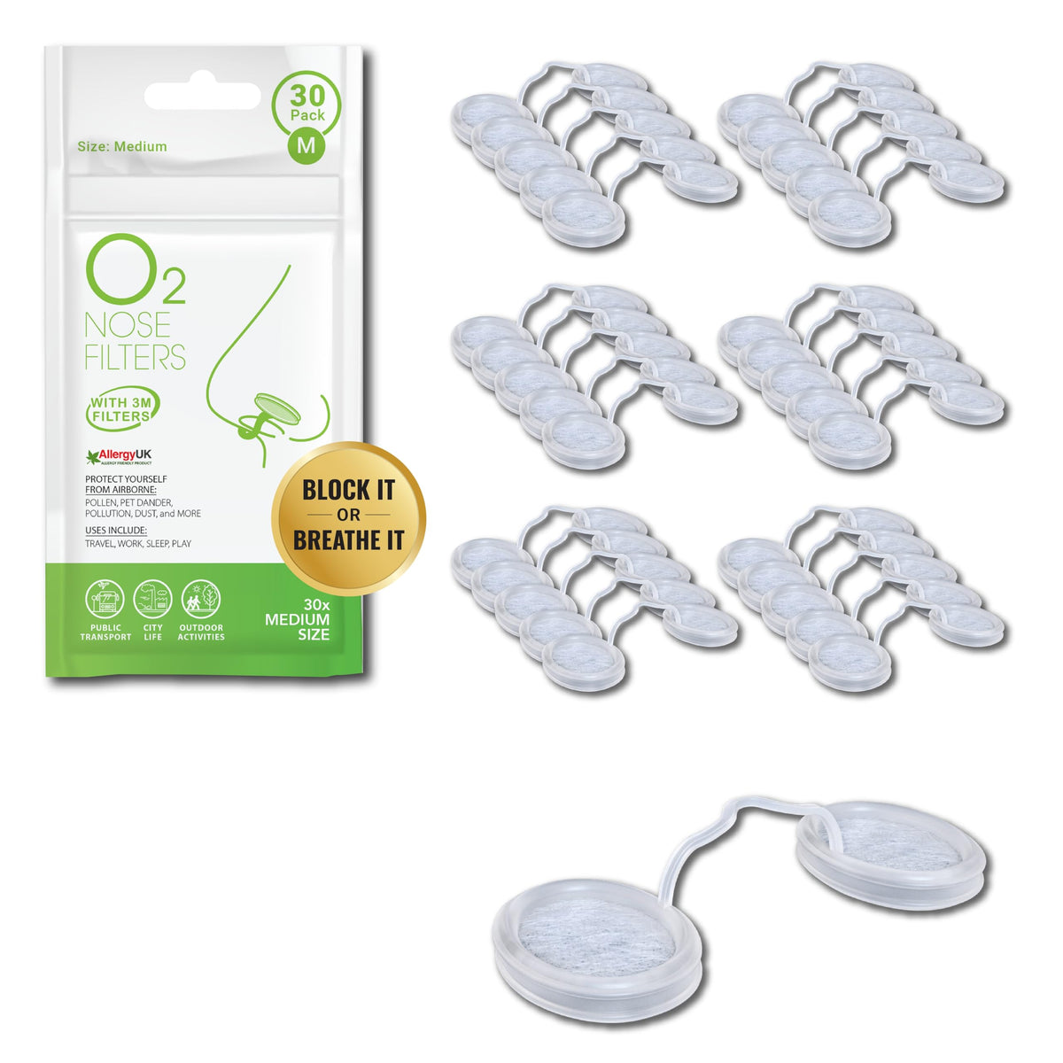 Protego O2 Nose Filters packaging showing discreet all-day protection.