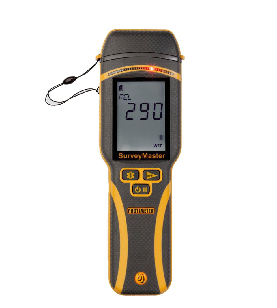 Protimeter SurveyMaster pin-mode reading for quick moisture checks on wood and drywall