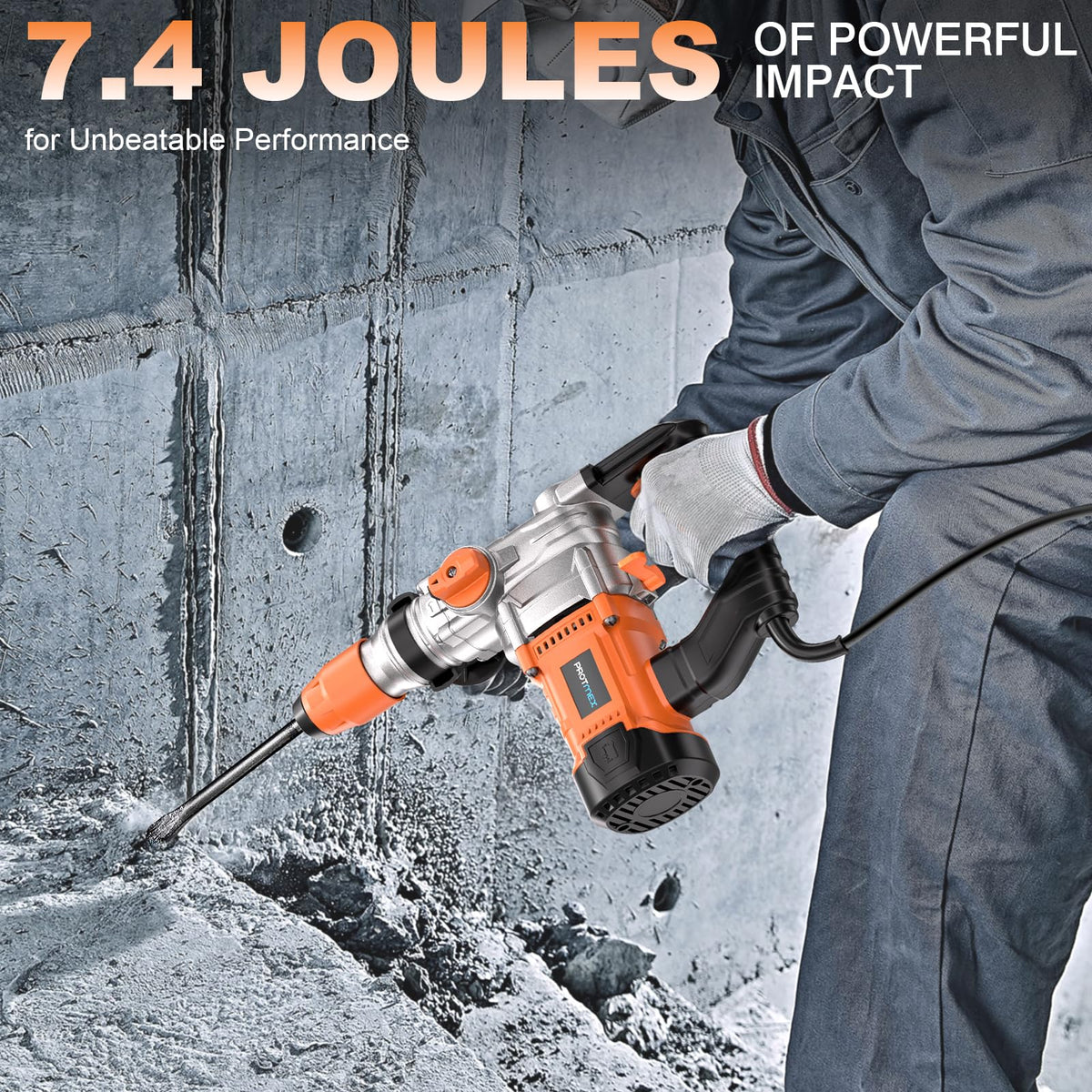 Protmex rotary hammer with 360-degree handle for controlled operation
