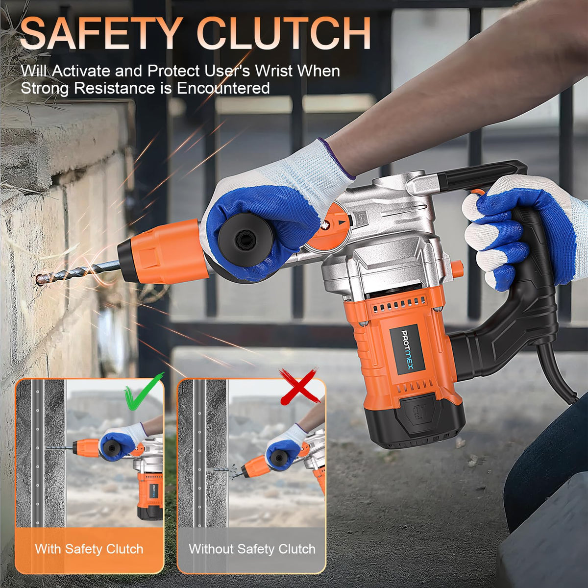 Protmex rotary hammer with accessories kit for immediate setup