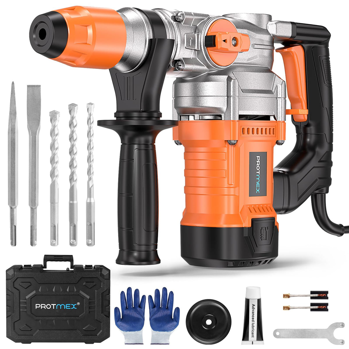 Protmex rotary hammer drill front view ready for tile removal and drilling tasks