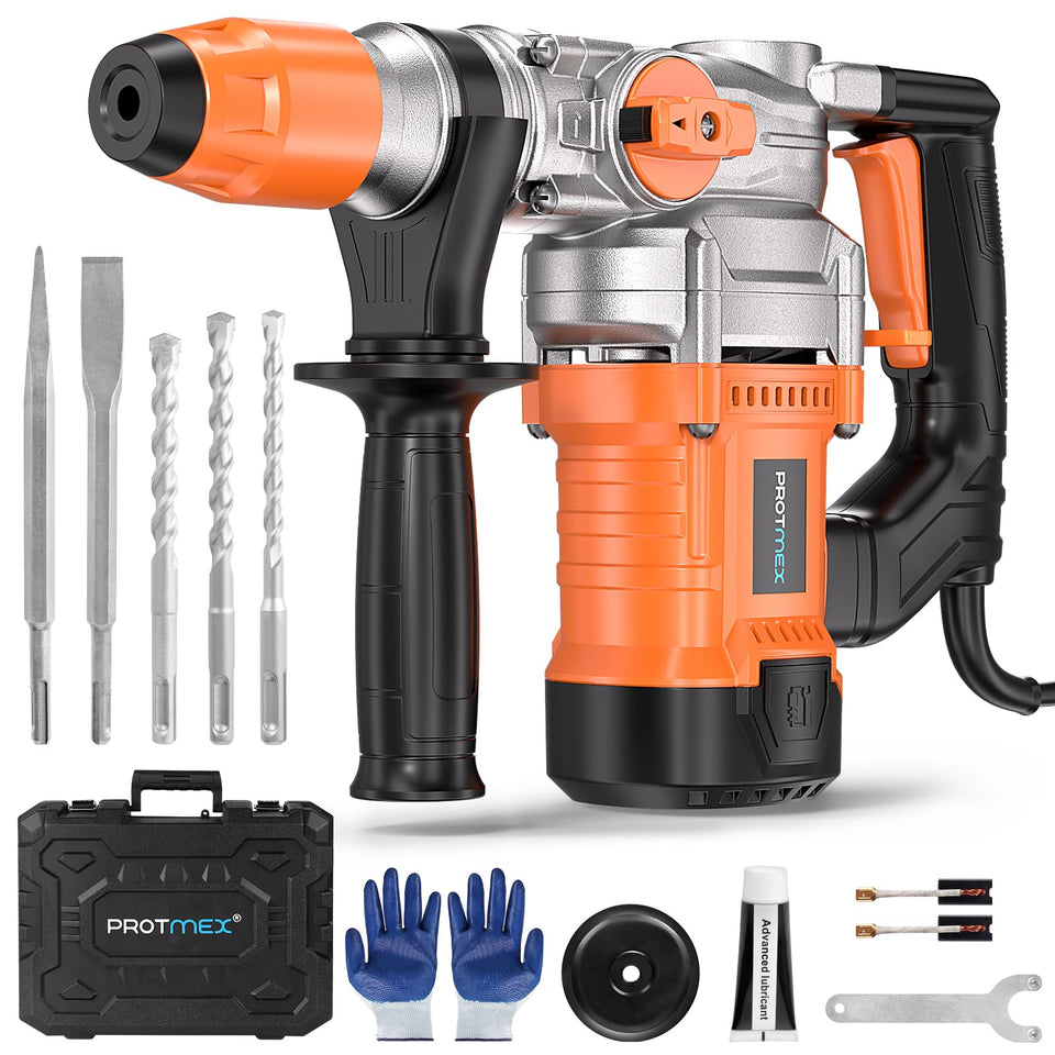 Protmex rotary hammer drill front view ready for tile removal and drilling tasks