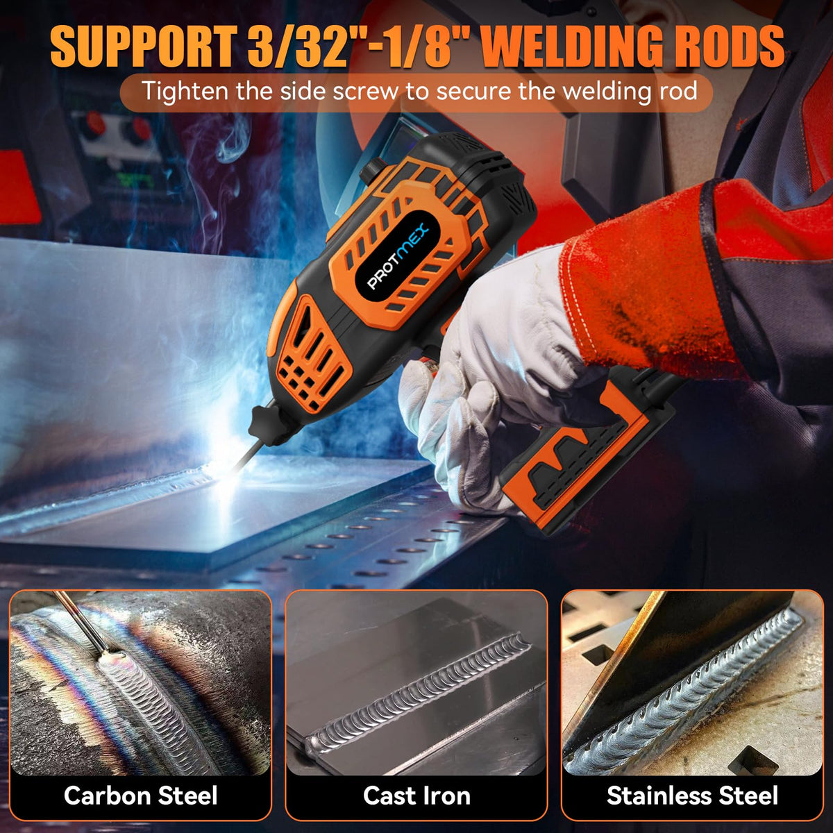Protmex lightweight welder weighing 3.3 lbs for one-handed use