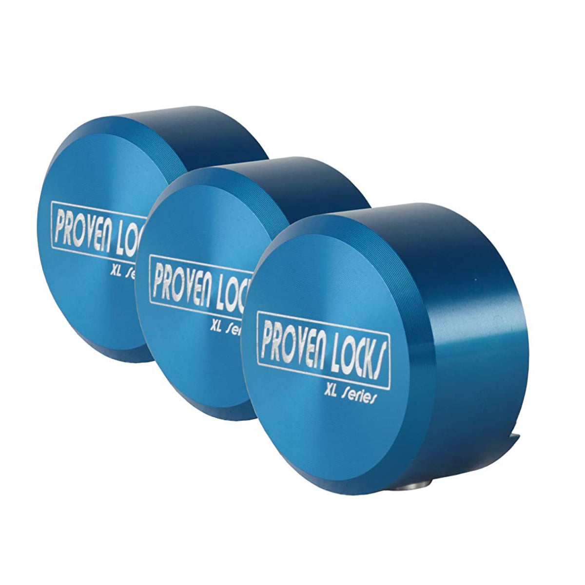 Proven Industries Puck Lock Set 400XL front view in blue for trailer security