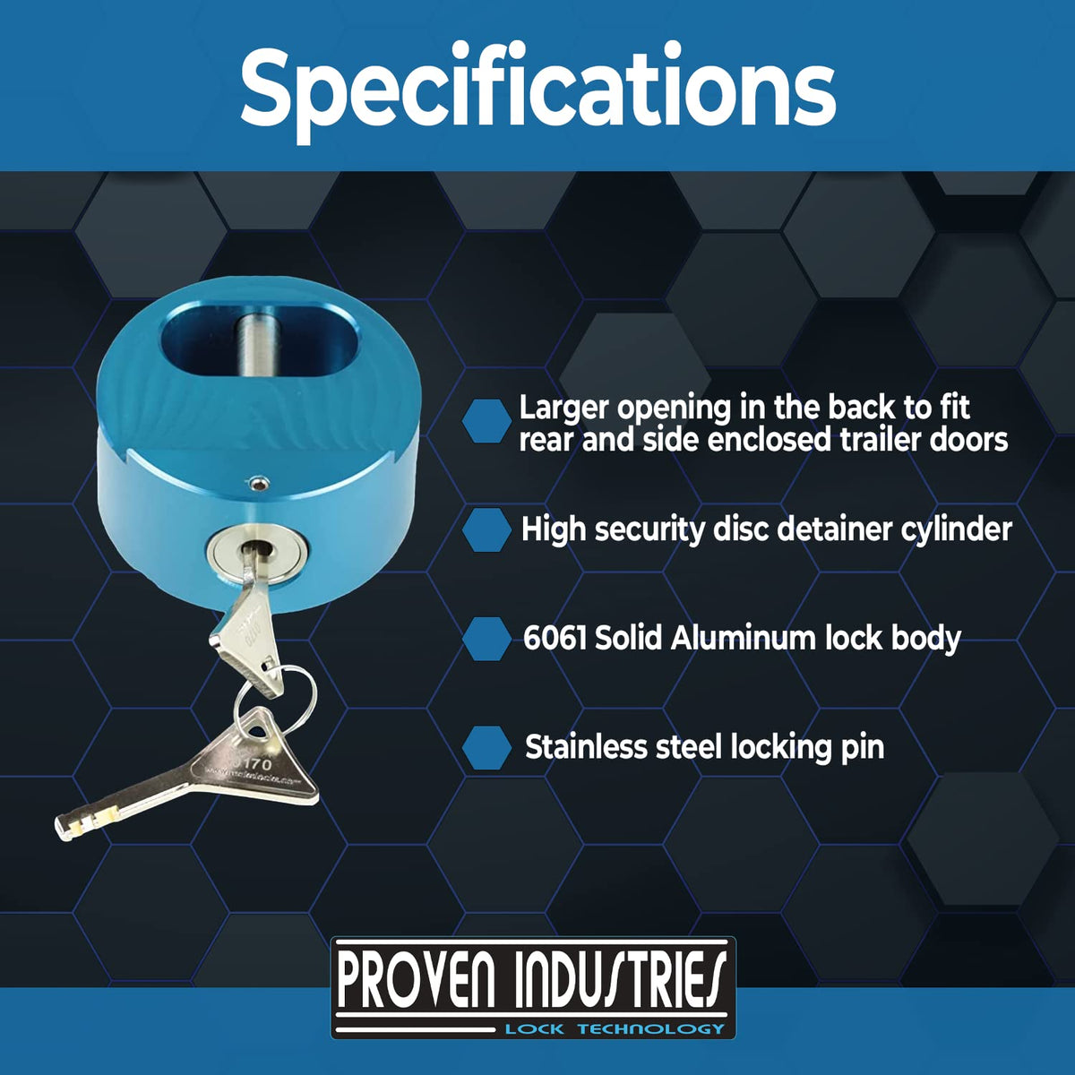 Proven Industries Puck Lock Set 400XL keyed-alike assembly in blue