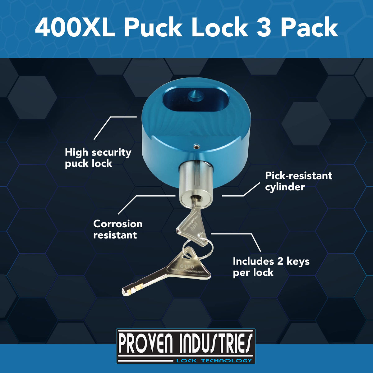 Proven Industries Puck Lock Set 400XL side profile showing hidden shackle