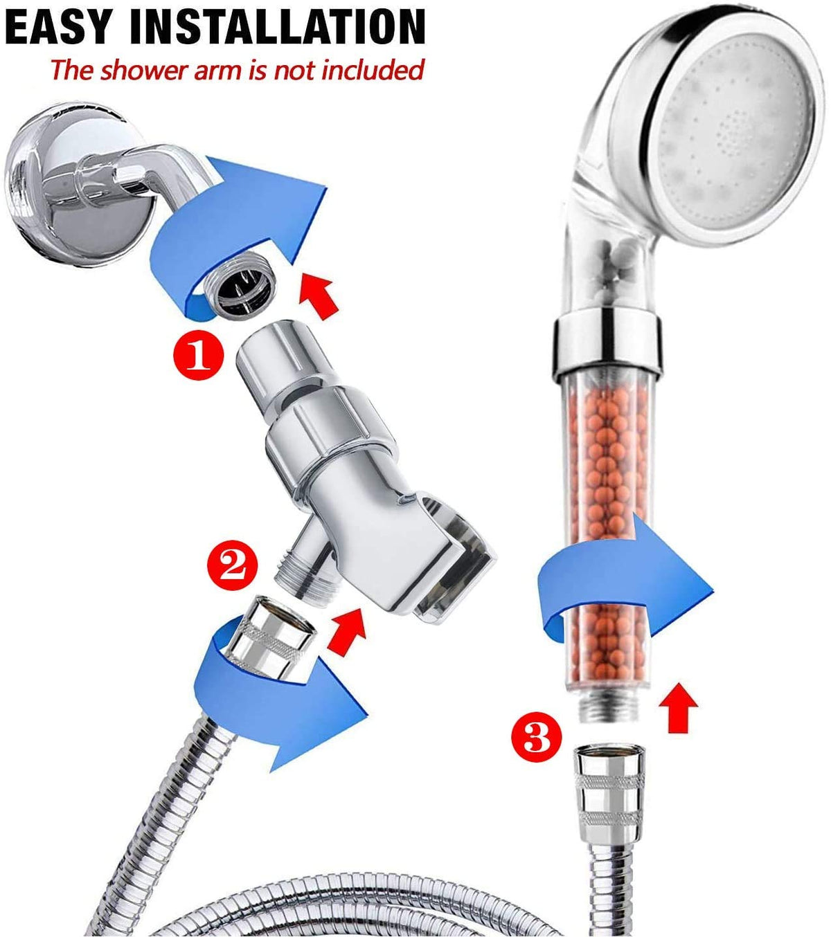 PRUGNA filtration system in shower head purifies water for a cleaner rinse.