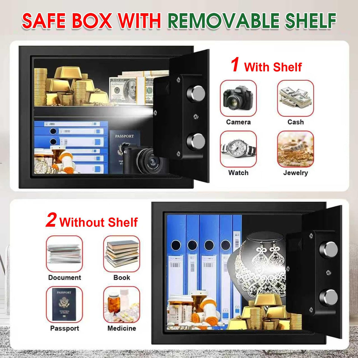 Psisuvry fire safe box LED light improves visibility in darkness.
