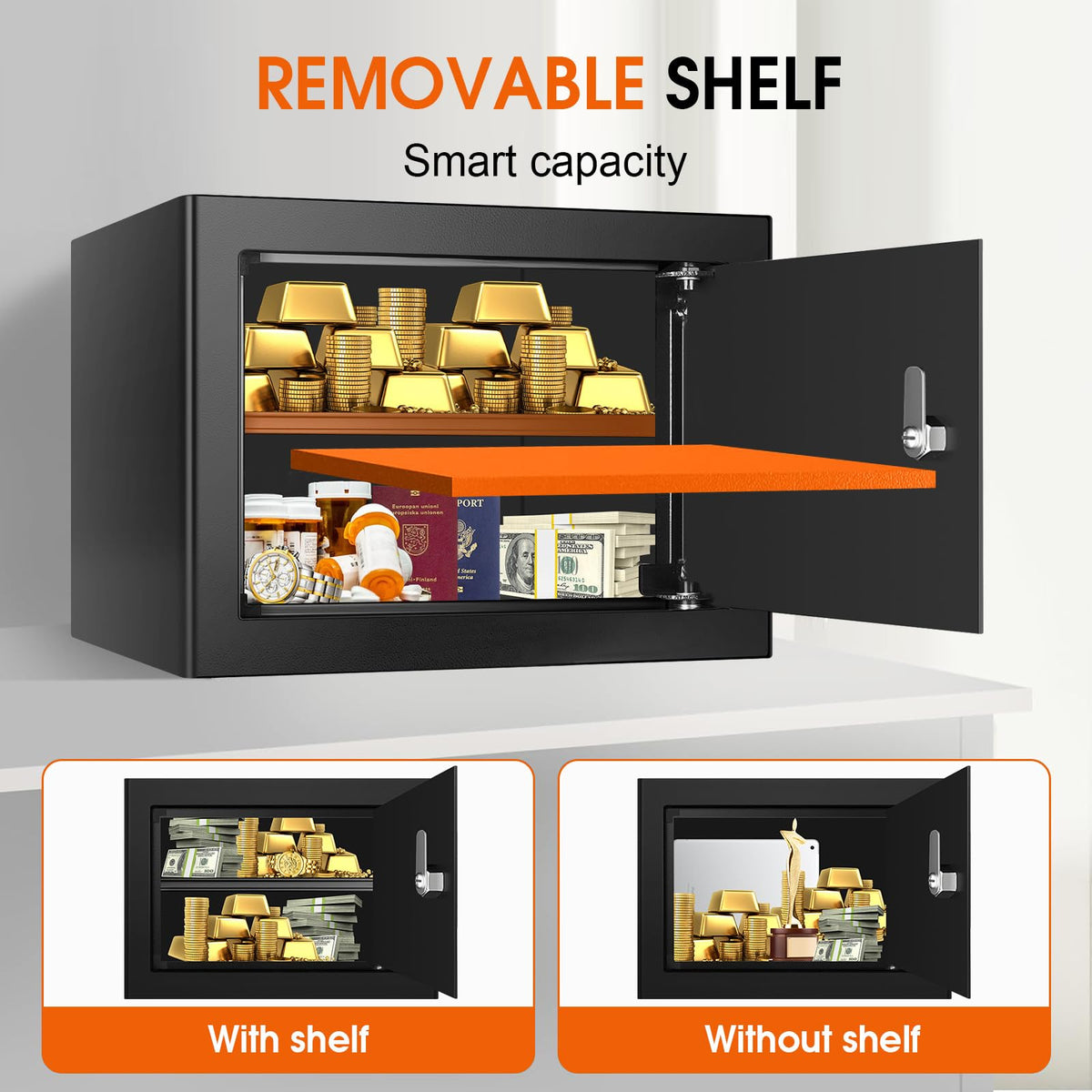 Psisuvry safe box anti-pry hinges prevent side access and tampering.