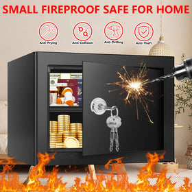 Psisuvry fireproof safe box interior with removable shelf for flexible organization.