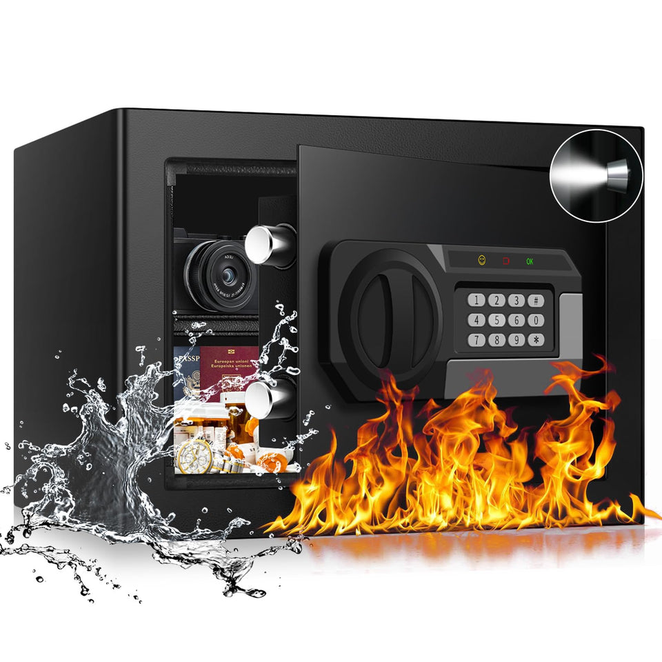 Psisuvry small fire safe in front view for discreet, compact storage.