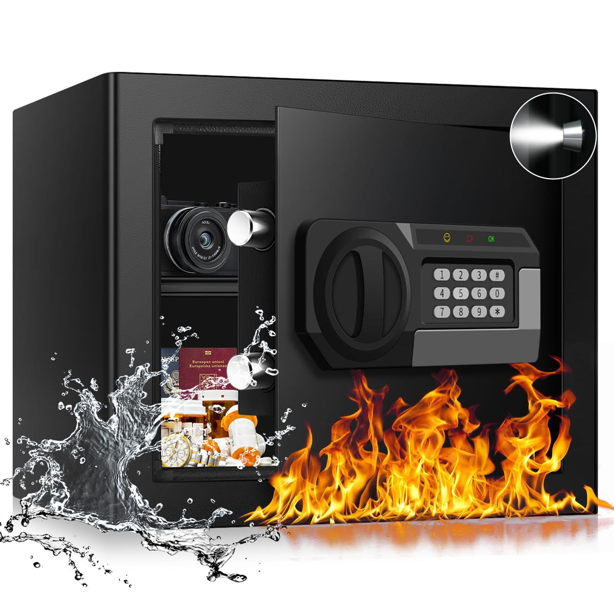 Psisuvry 1.8 cu ft small fireproof safe tucked in a drawer for discreet protection.