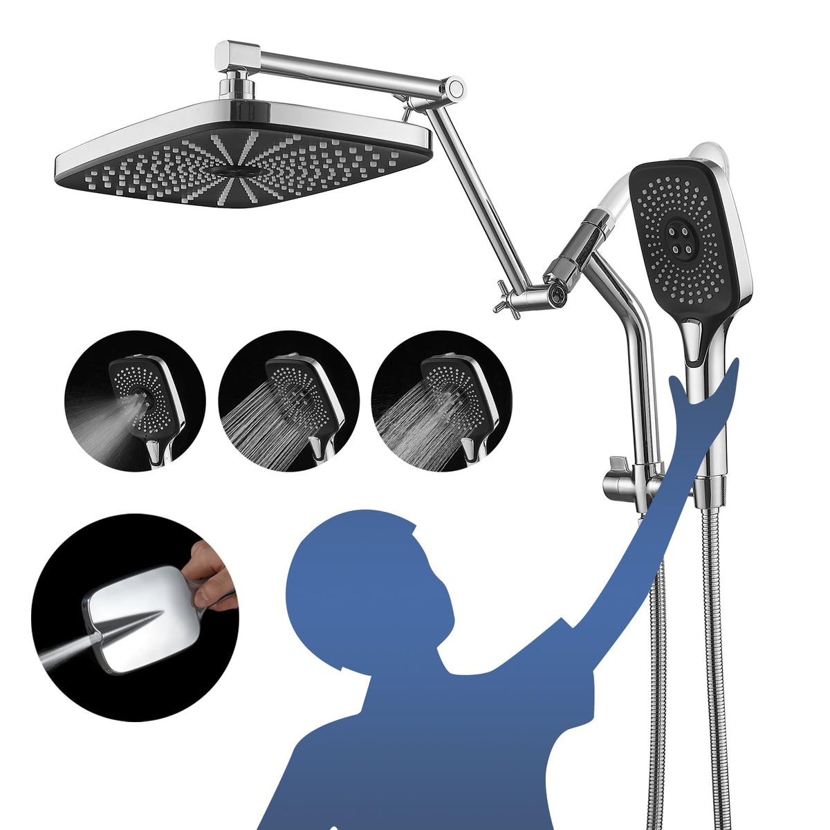 Psylc 12-inch high pressure rain head with polished chrome finish for a strong, steady shower flow.
