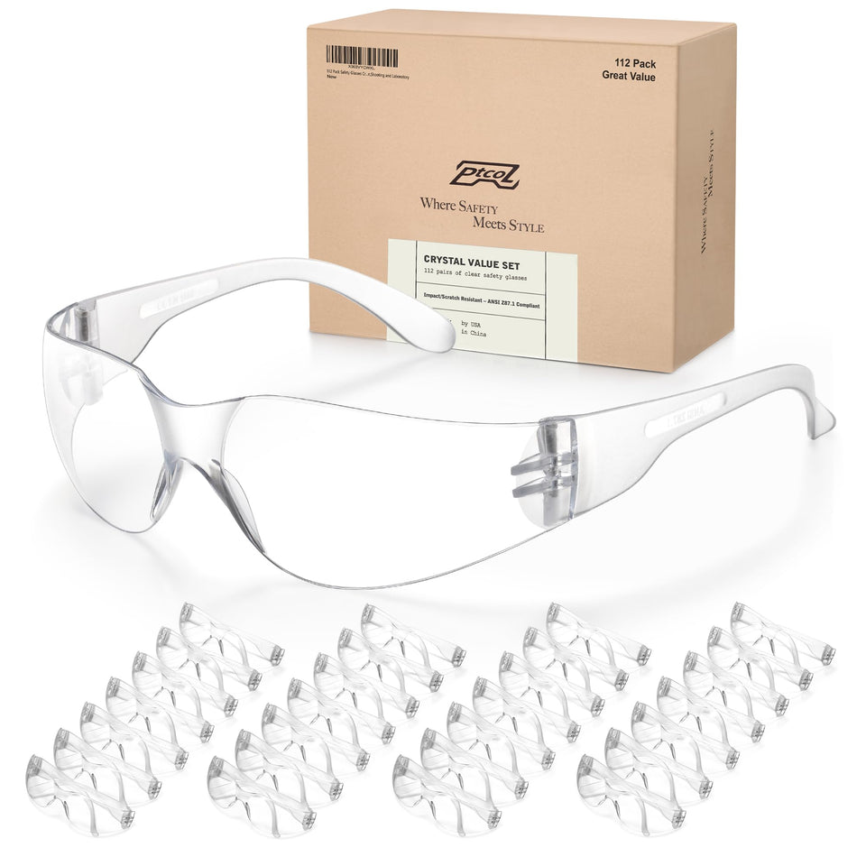 PTCOL 112-pack safety glasses in bulk boxes for easy distribution.