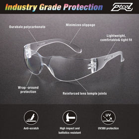PTCOL ANSI Z87.1 and CE EN166 certified safety eyewear for construction and lab contexts