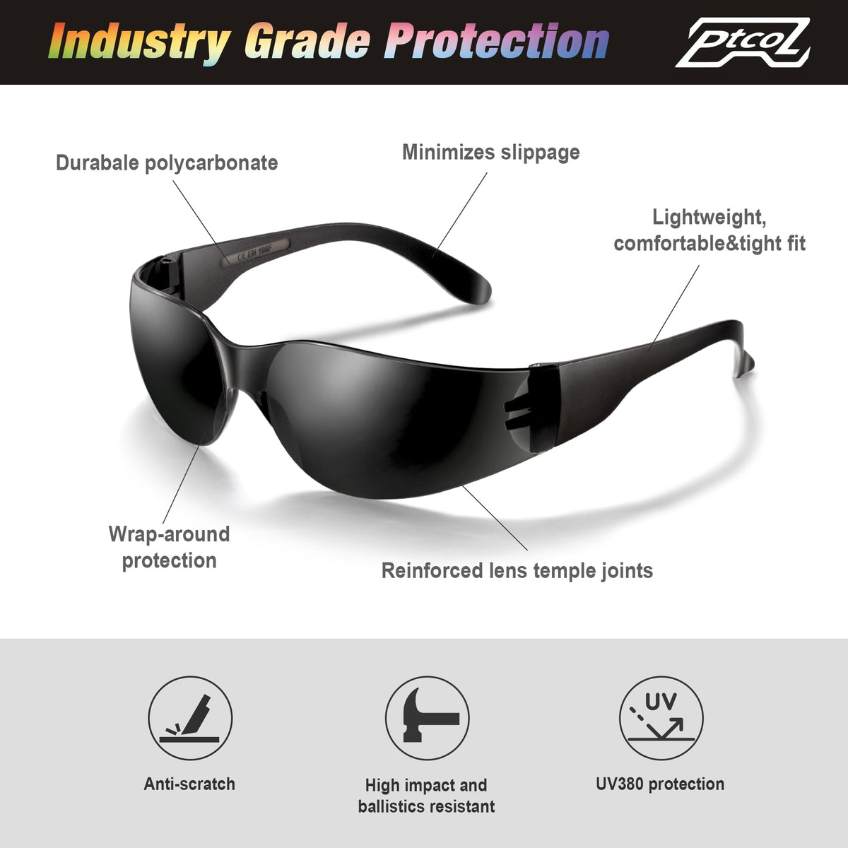 PTCOL ANSI Z87.1 certified eyewear for reliable workplace protection.