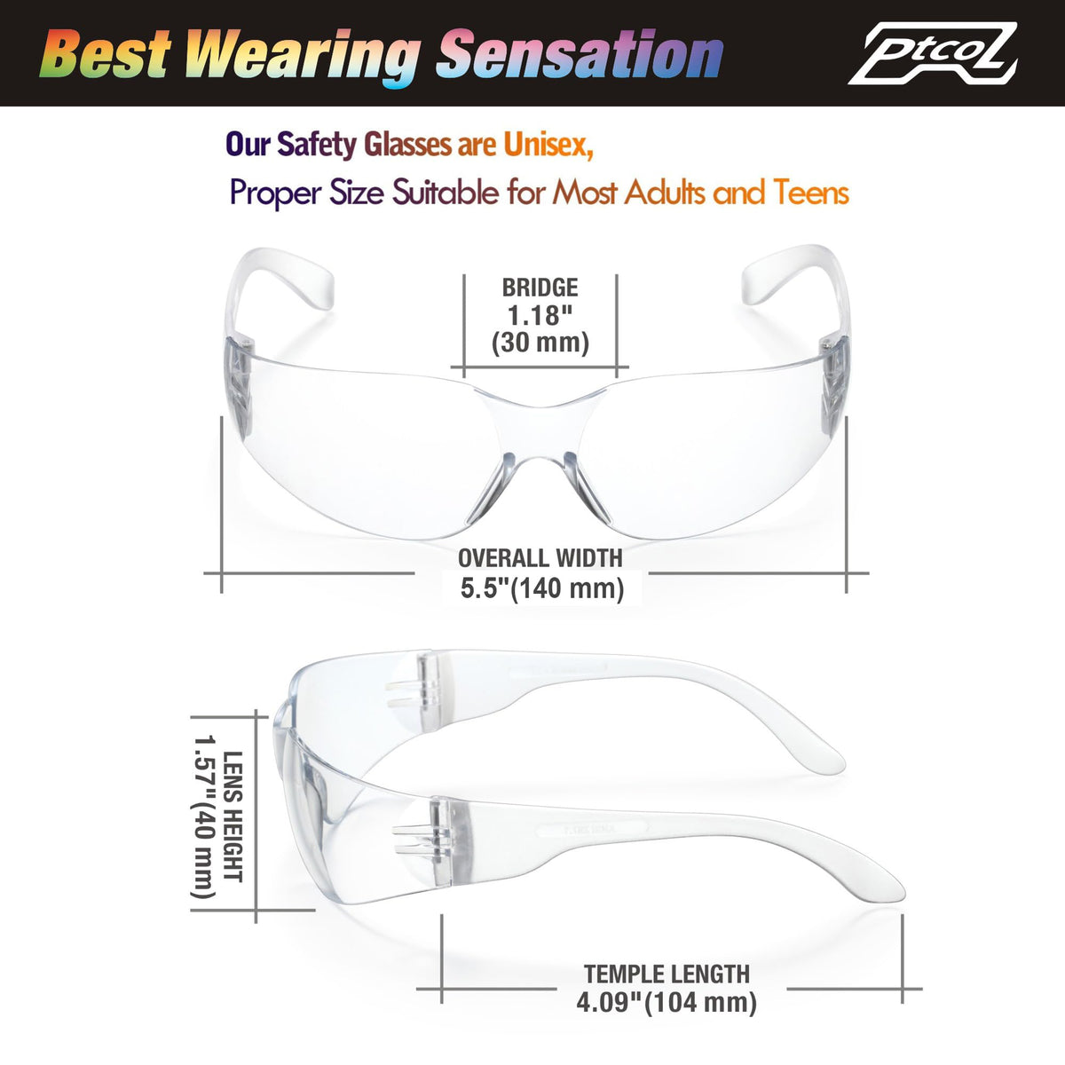 PTCOL glasses ideal for lab, construction, shooting, cycling, and painting.