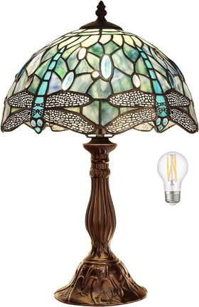 Pterying Tiffany Dragonfly table lamp with 18 inch height and stained glass shade for living room ambiance