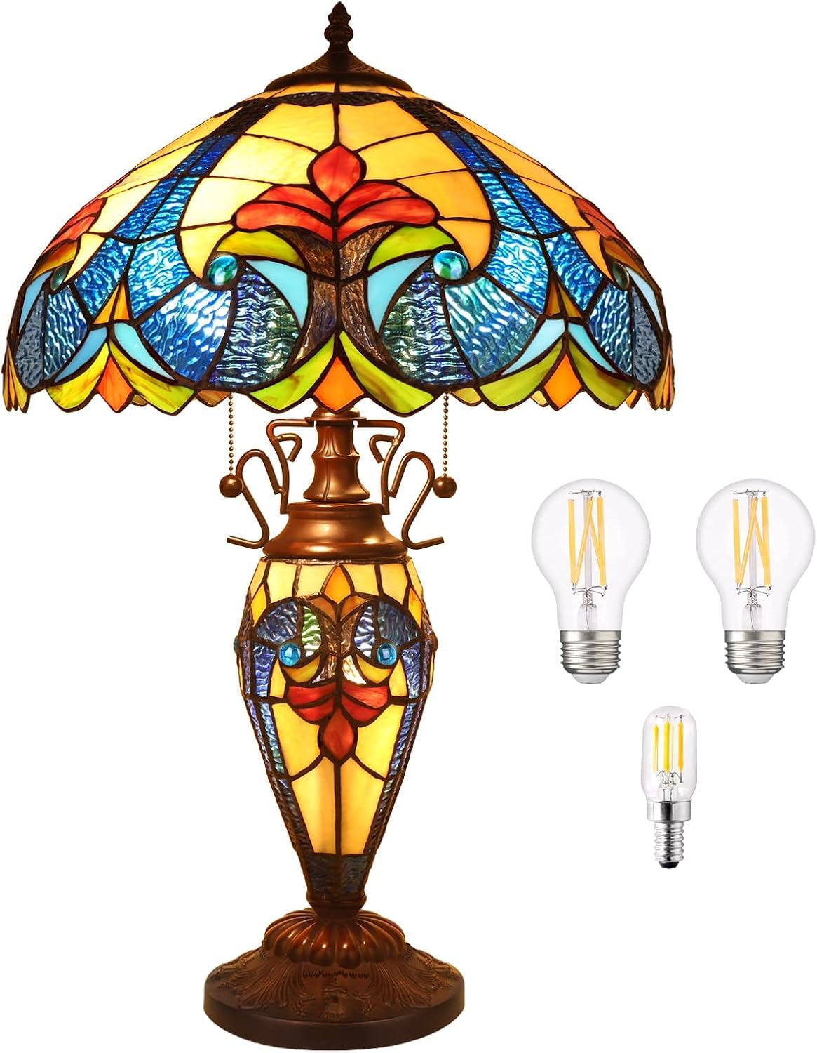 Pterying Tiffany lamp 24-inch shade detail casting warm ambient light