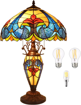 Pterying Tiffany lamp 24-inch shade detail casting warm ambient light