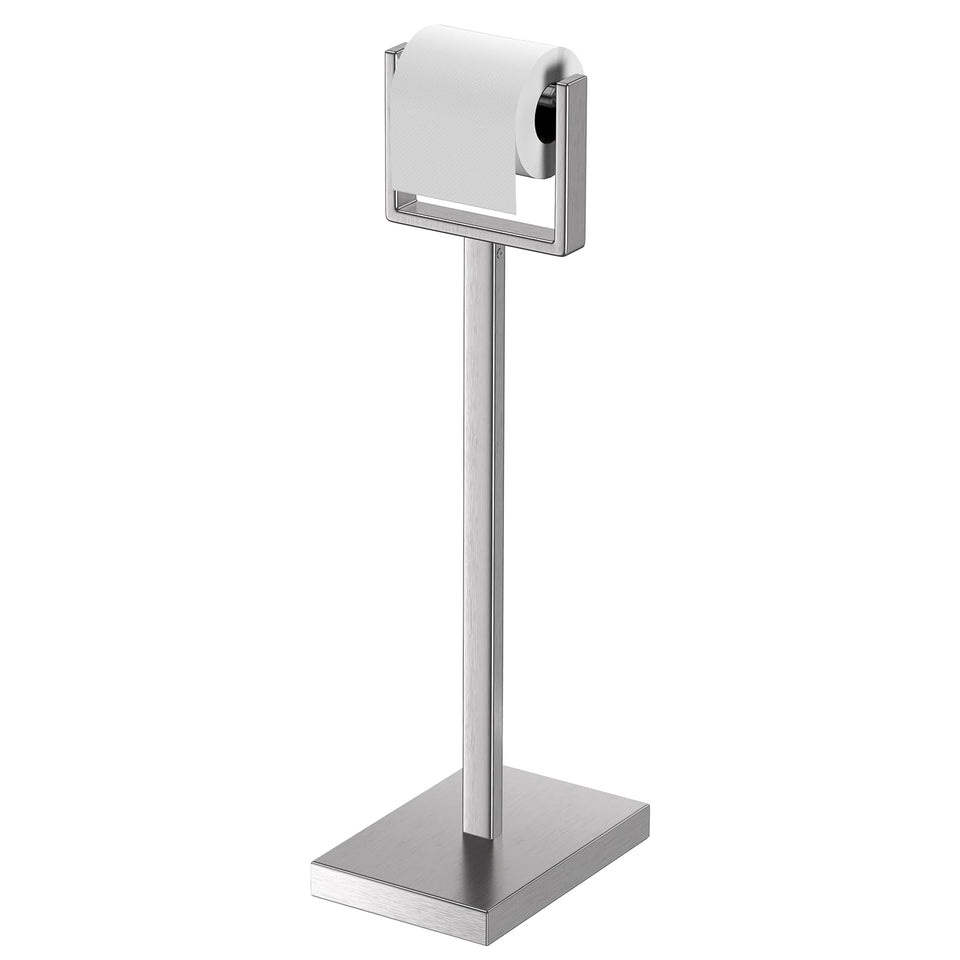 Pucscsrg Nickel Toilet Paper Holder Stand with base for stable, tip-free use.