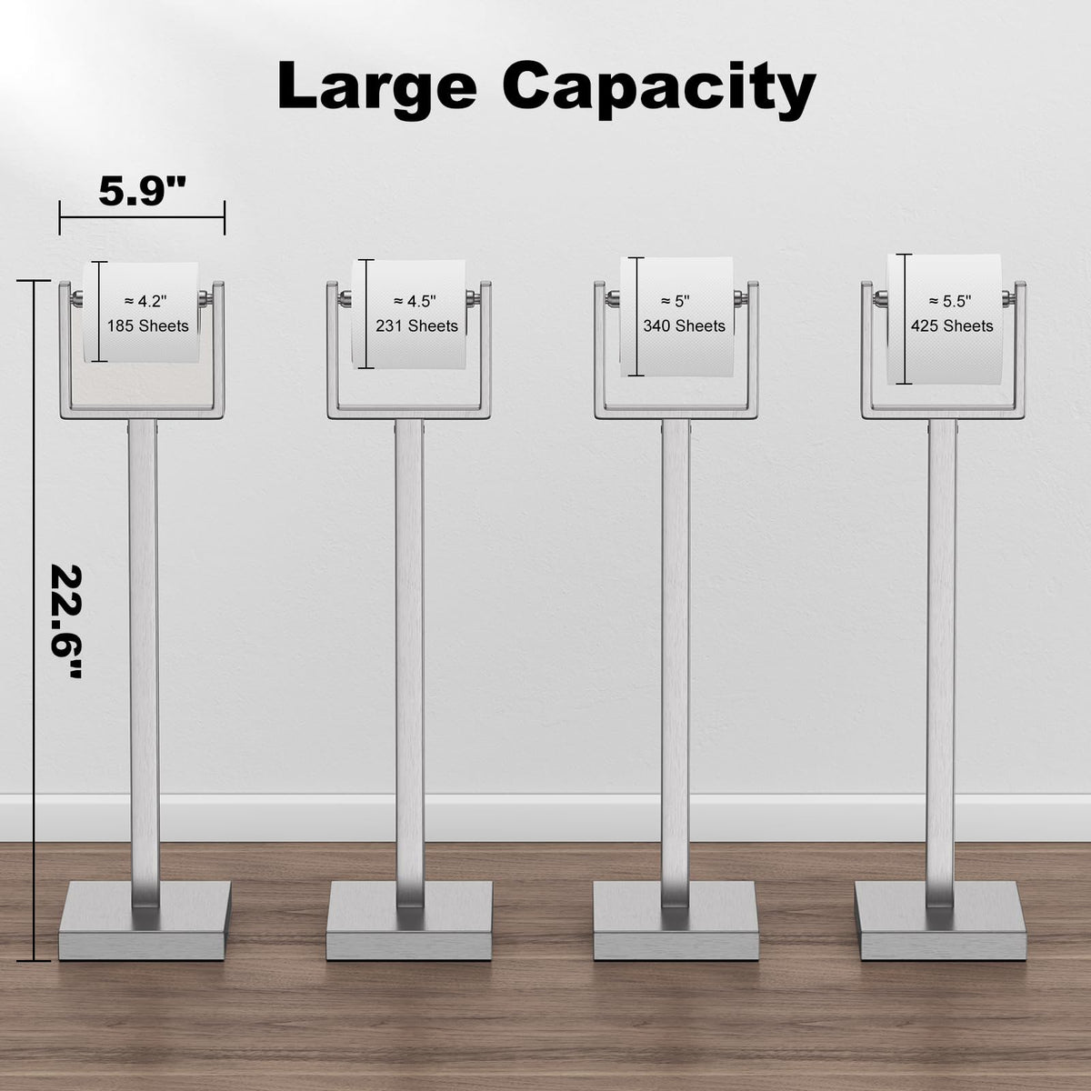 Pucscsrg Nickel Toilet Paper Holder Stand accommodating jumbo rolls.