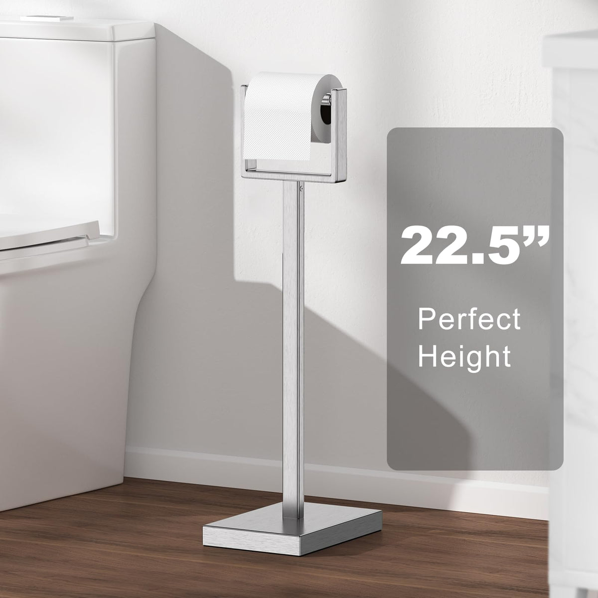 Pucscsrg Nickel Toilet Paper Holder Stand non-slip base protects floors.
