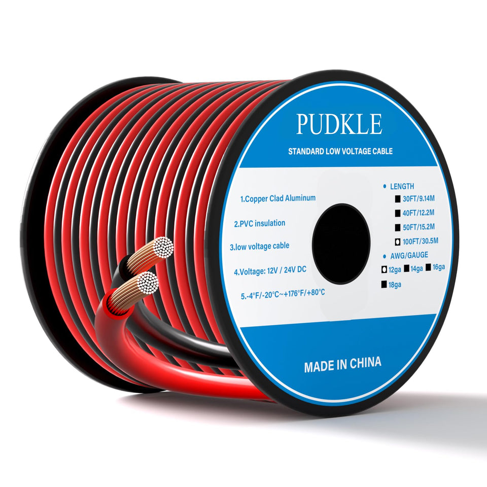 PUDKLE 12 AWG CCA wire on a spool, ready for installation.