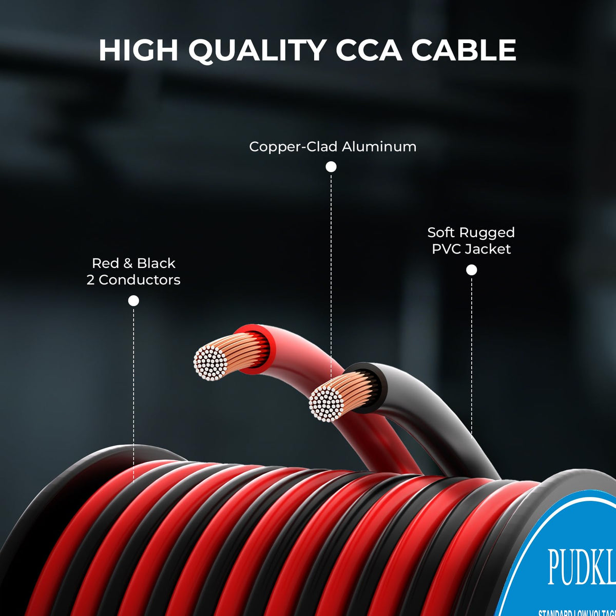Close-up of red and black insulation showing polarity for quick wiring.