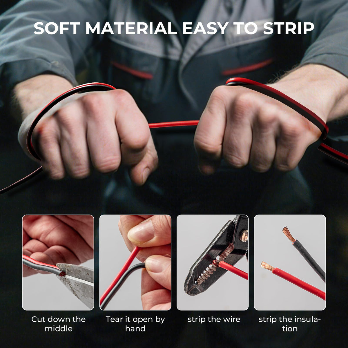 Durable PVC jacket resists moisture, heat, and aging.