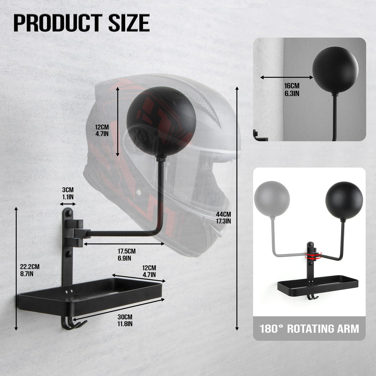 PUERSI 180-degree swiveling action enables flexible helmet positioning.