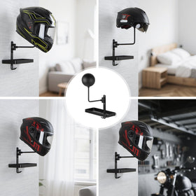 PUERSI versatile display for helmets and gear in a home garage.