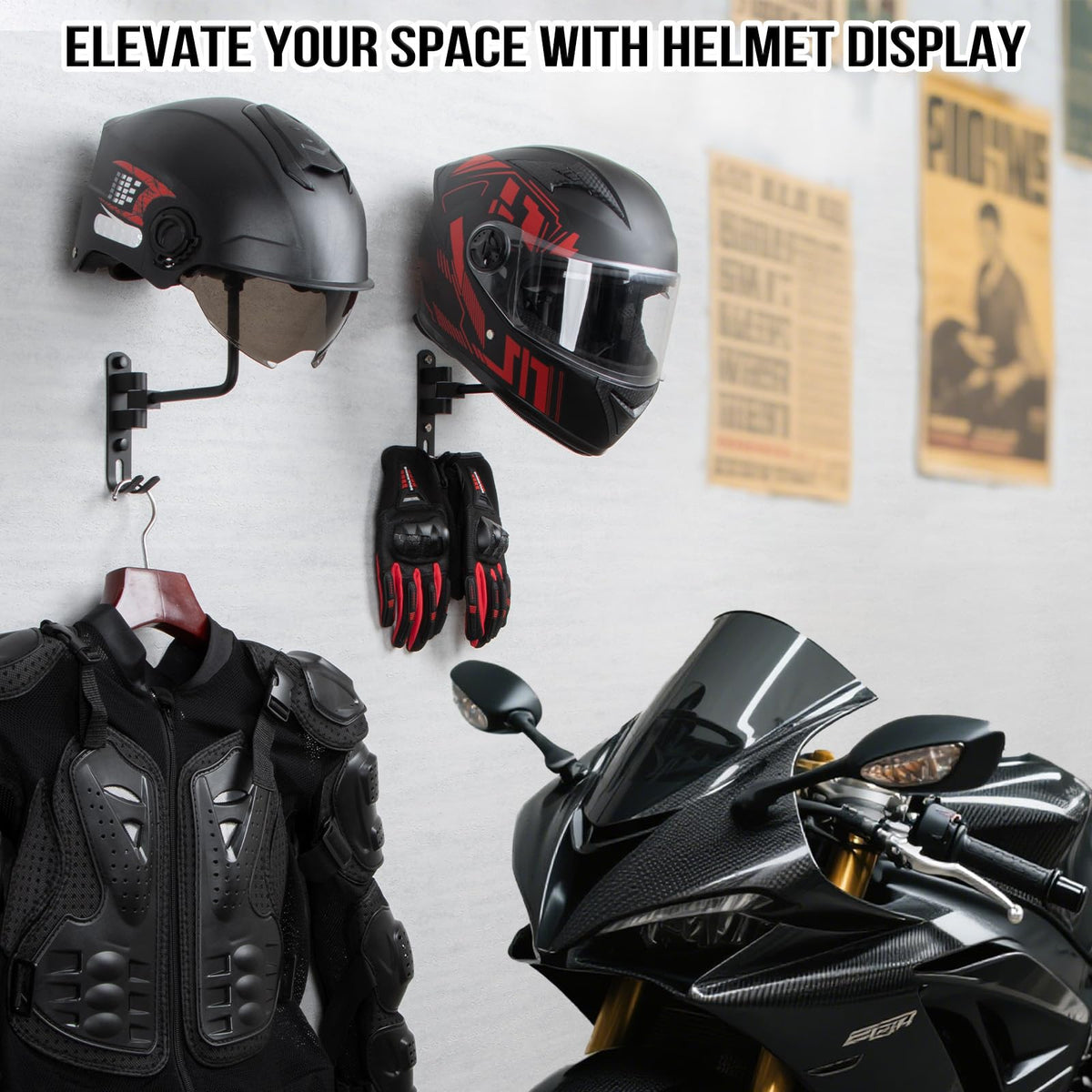 PUERSI helmet holder with 180-degree rotation for flexible, easy access.