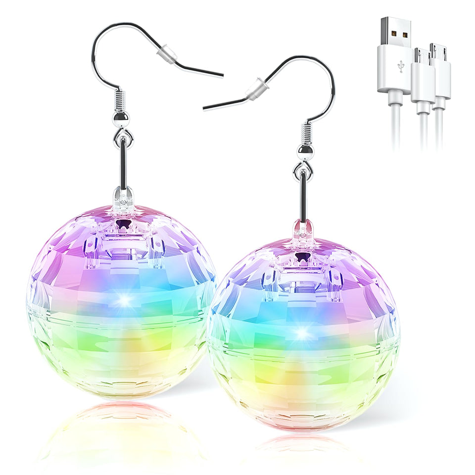 PUFIER disco ball earrings glow in vibrant RGB modes for a dazzling party look