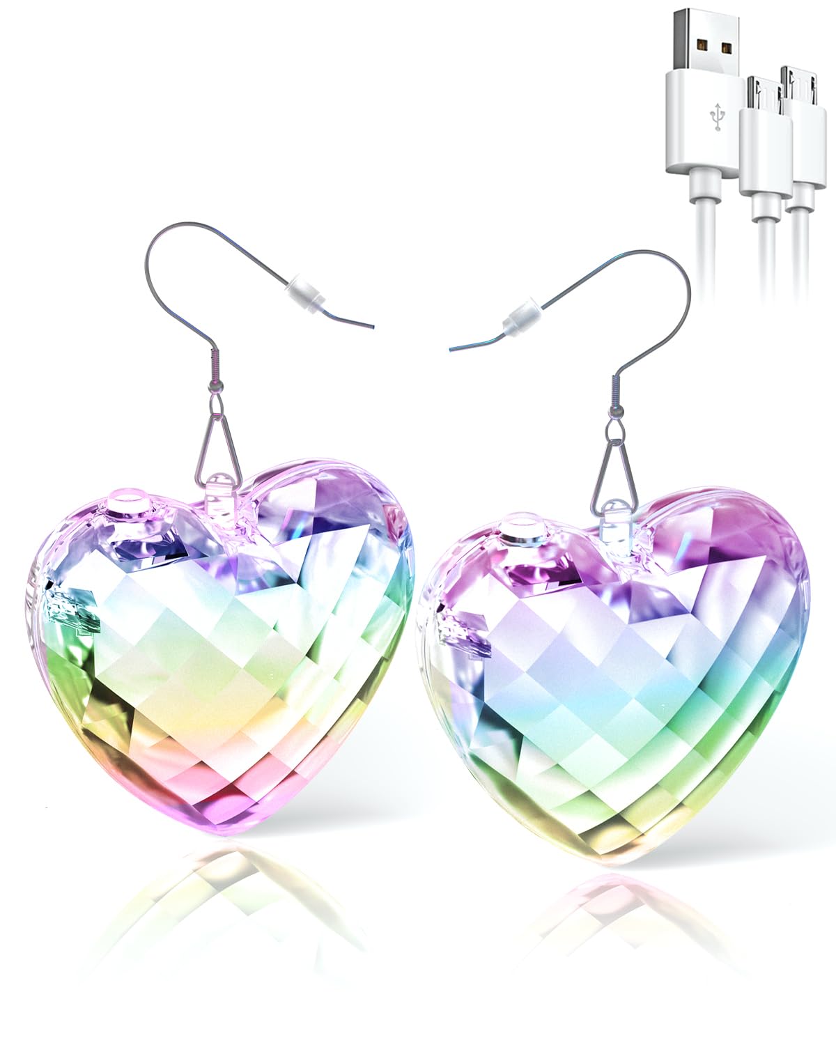 PUFIER LED earrings front view with glowing heart for night-out style