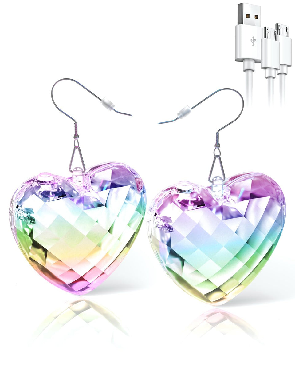 PUFIER LED earrings front view with glowing heart for night-out style