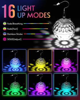 PUFIER LED rhombic disco ball earrings showcasing 16 modes for concerts.