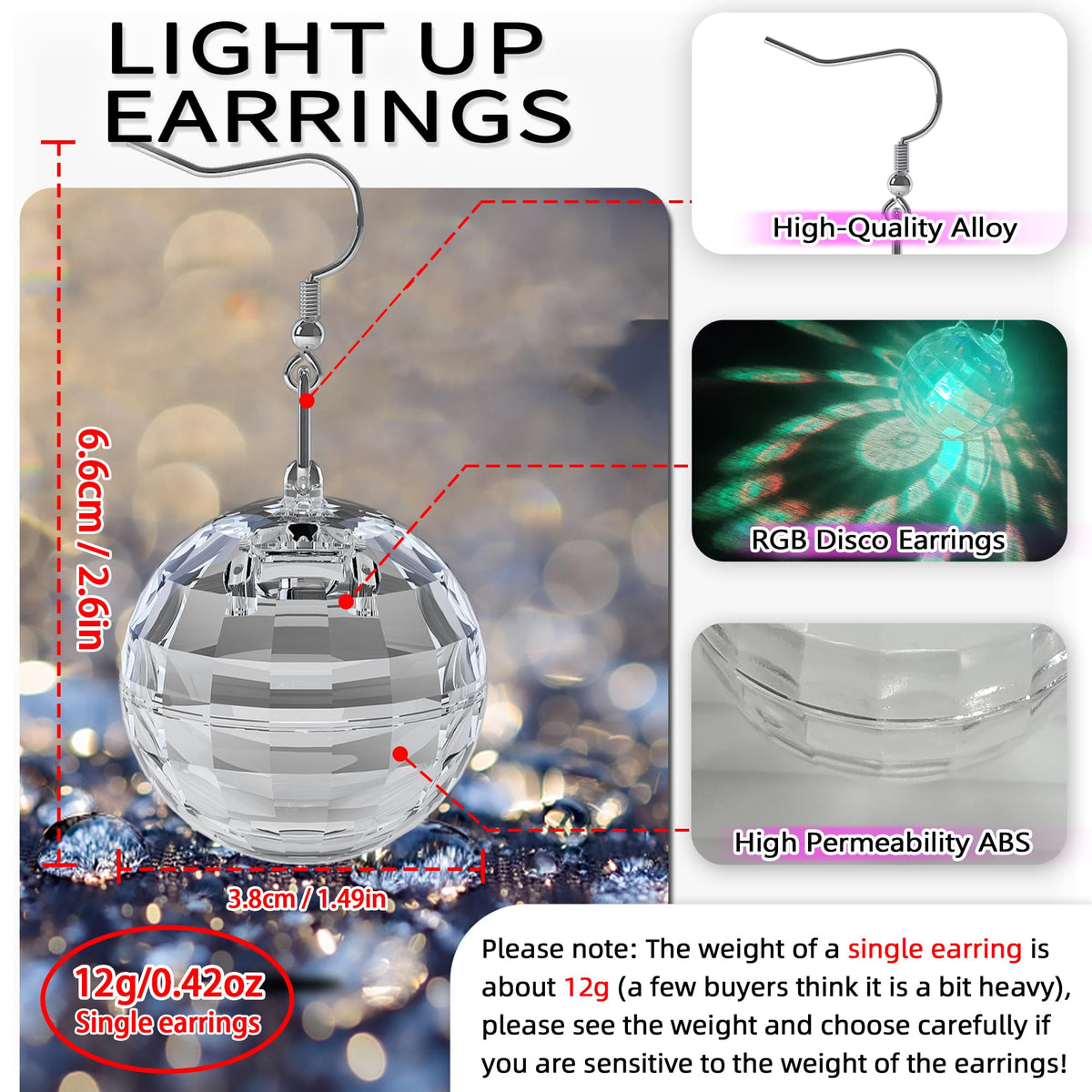 PUFIER LED earrings switch modes easily for varied lighting effects