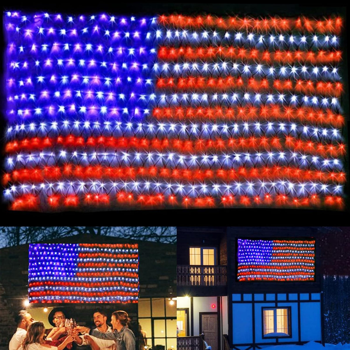 PUHONG American flag lights on flag mesh glow brightly for outdoor decor