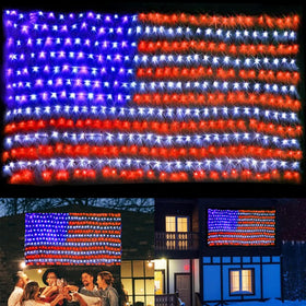PUHONG American flag lights on flag mesh glow brightly for outdoor decor