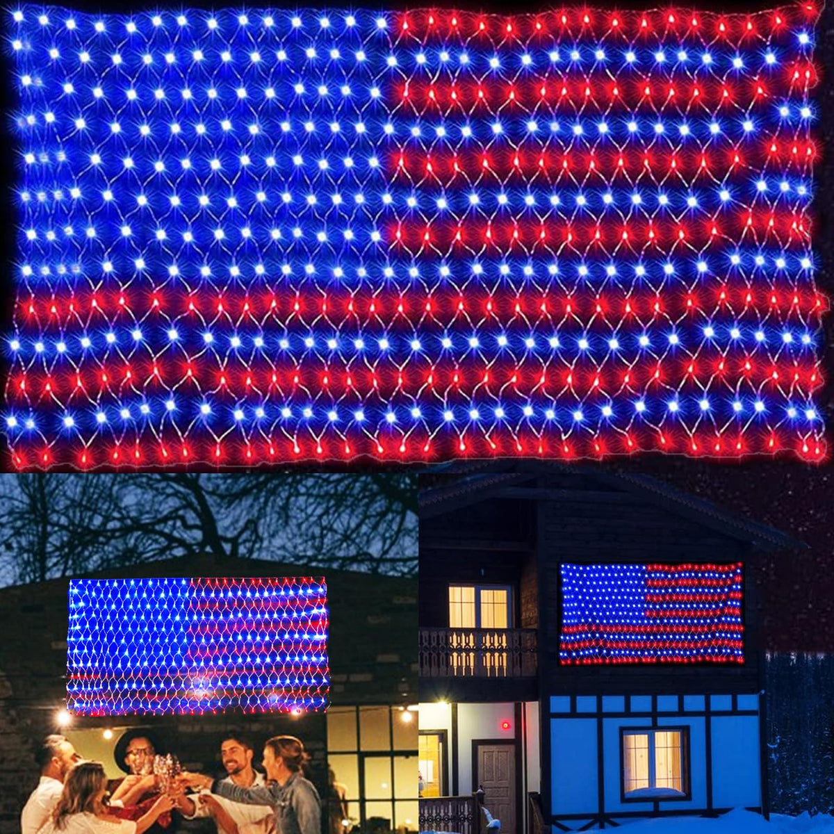 PUHONG holiday-ready patriotic lights across fences and walls