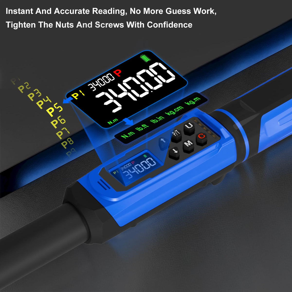 PUIBERS torque wrench with audible alerts confirms tightening targets clearly.