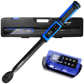PUIBERS digital torque wrench half-drive showing precise readings for car maintenance.