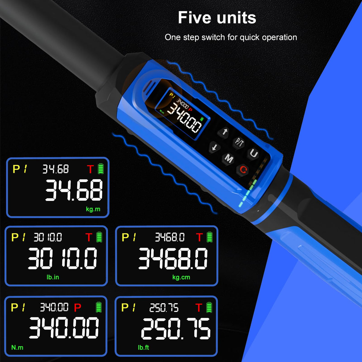PUIBERS digital torque wrench LCD display enables real-time unit switching for bike repairs.