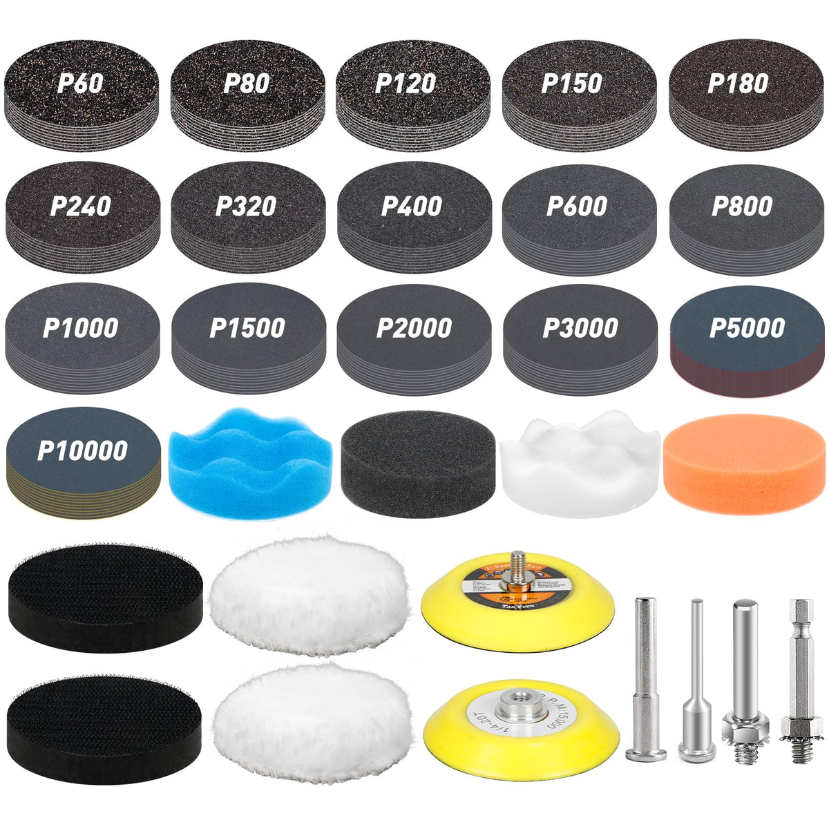 Pukamam 174pcs 3in wet-dry sanding discs kit for versatile material sanding tasks.