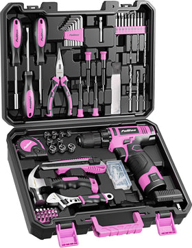 PULITUO 12V pink cordless drill with LED light for precise drilling and driving