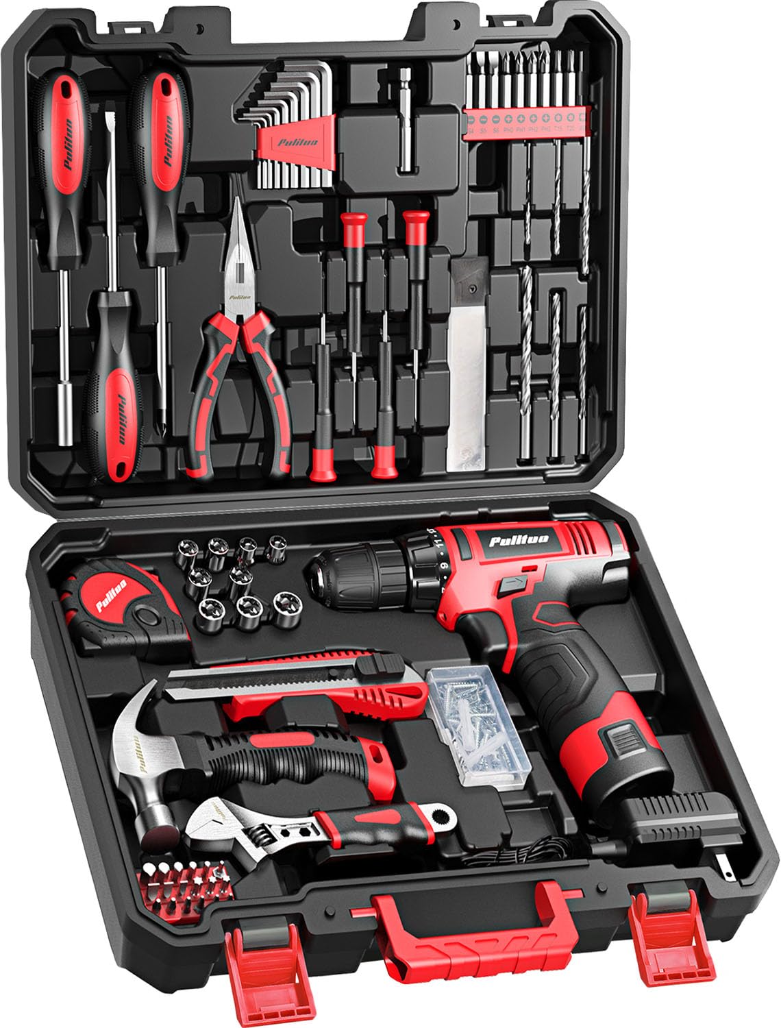 Pulituo 149-piece home drill kit in a toolbox for quick projects.